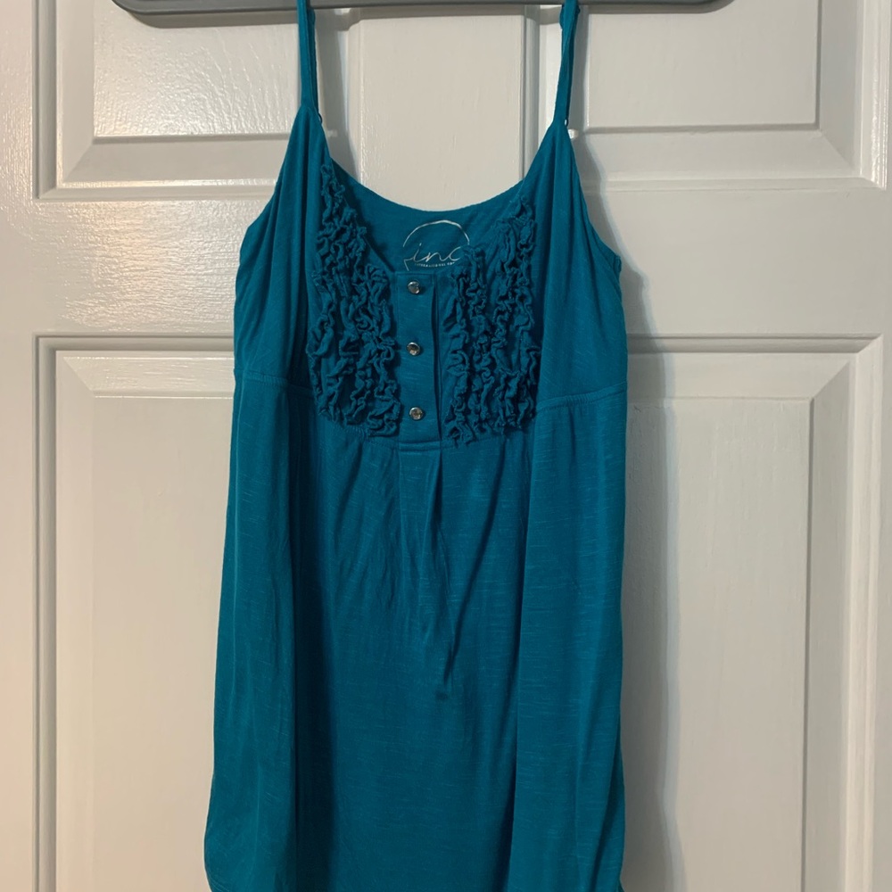 INC International Concepts Turquoise Camisole with Ruffle Detail